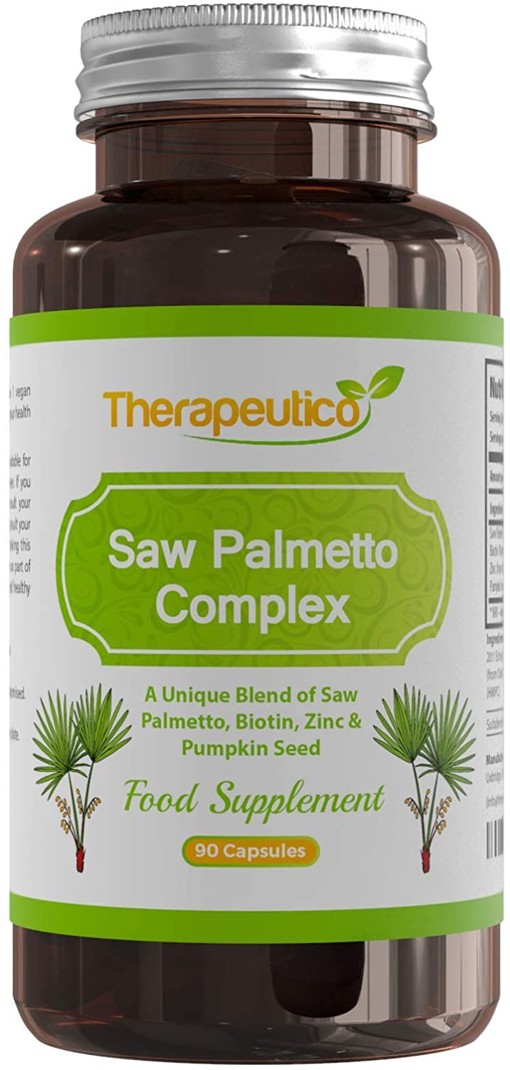 Saw Palmetto Complex with Biotin 10,000mcg, Zinc & Pumpkin Seed | High Strength | 20:1 Extract | 90 Caps | No Preservatives, Fillers | Vegan | Non-GMO