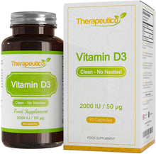 Load image into Gallery viewer, Clean Vitamin D3 | 2000IU | 50 μg | No Artificial Fillers, Additives | Clean Healthy Source | 90 Veg Capsules | UK Made |
