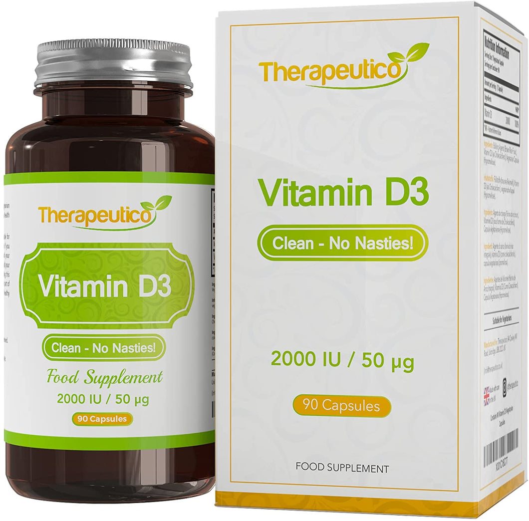 Clean Vitamin D3 | 2000IU | 50 μg | No Artificial Fillers, Additives | Clean Healthy Source | 90 Veg Capsules | UK Made |